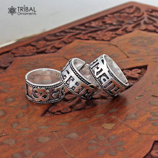 925 sterling silver 11mm wide solid handmade Adjustable idol shiva mantra "Aum / OM Namah Shivay" ring band, thumb ring oxidized jewelry ring320