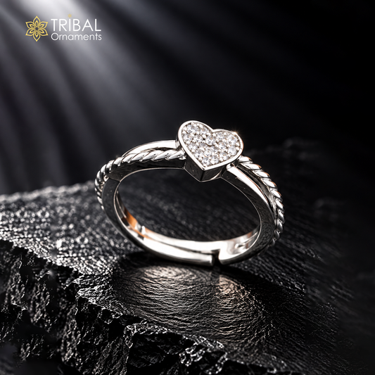 925 sterling silver heart design cz stone ring sr849