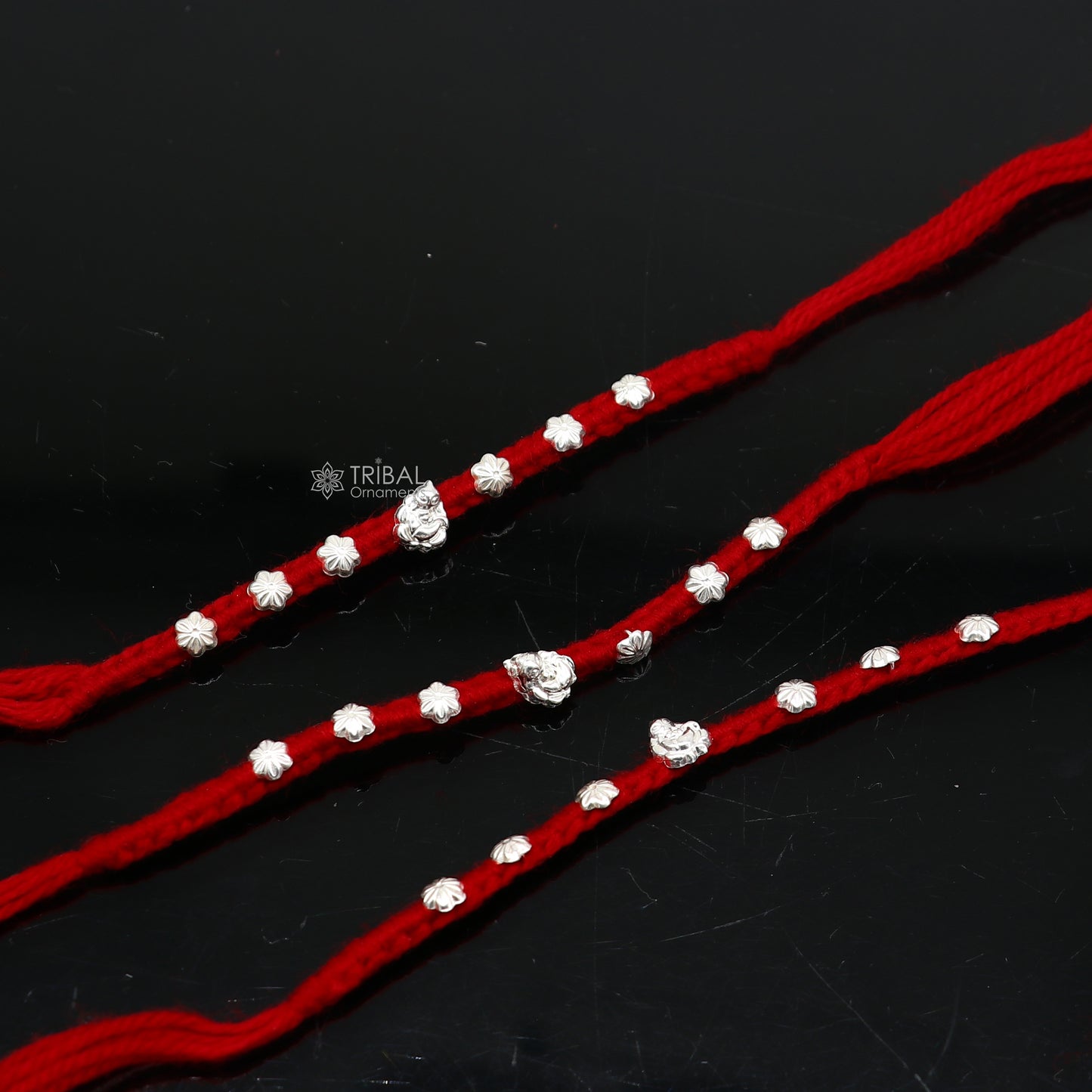 Silver customized design Rakhi bracelet with stunning red thread Best sibling rakhi for Festival Rakshabandhan rk297 - TRIBAL ORNAMENTS