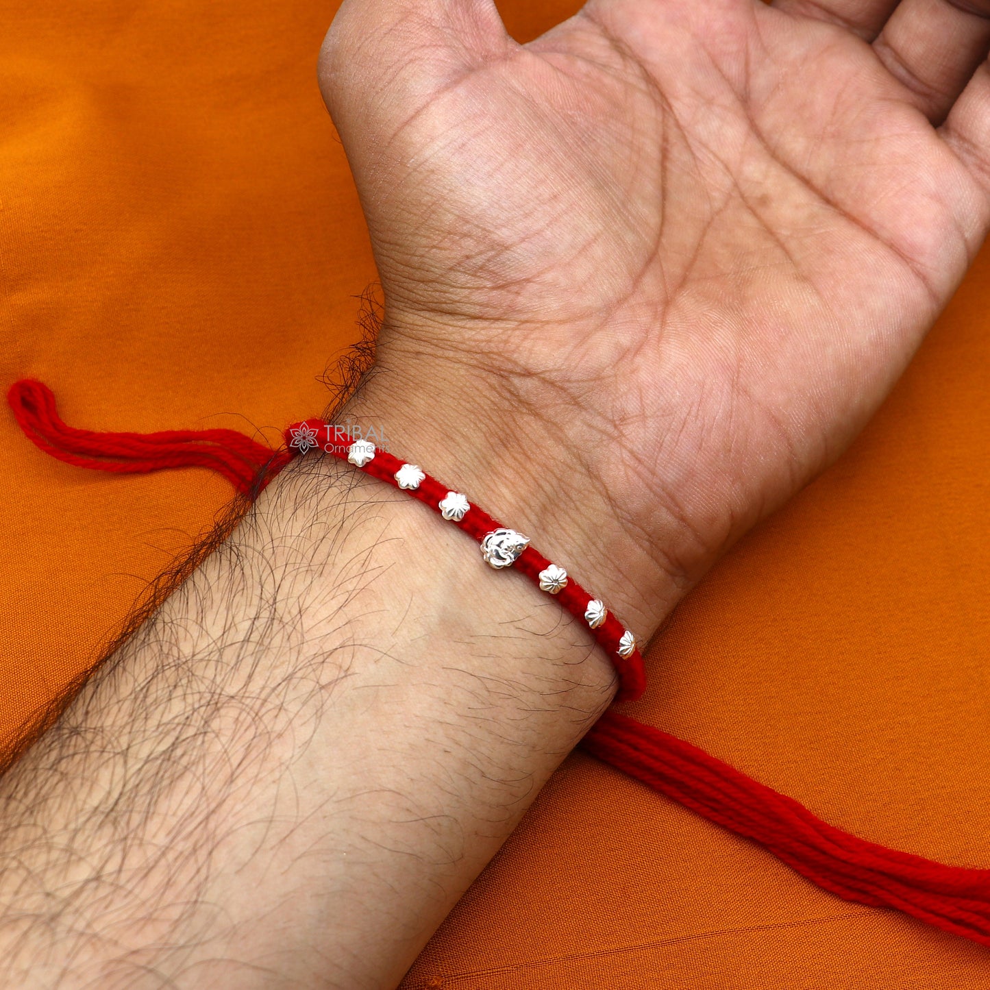 Silver customized design Rakhi bracelet with stunning red thread Best sibling rakhi for Festival Rakshabandhan rk297 - TRIBAL ORNAMENTS