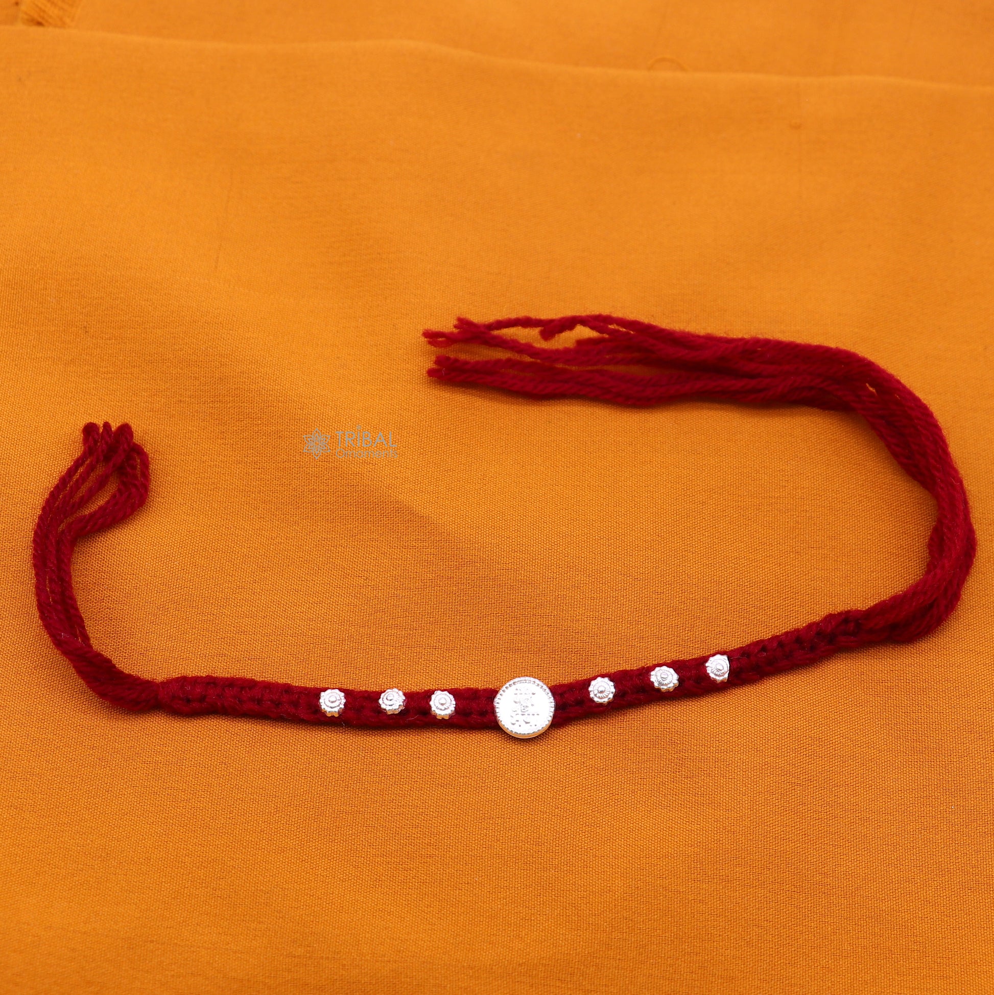 Classic red color threads Silver customized design Rakhi bracelet Best sibling rakhi for Festival Rakshabandhan rk298 - TRIBAL ORNAMENTS