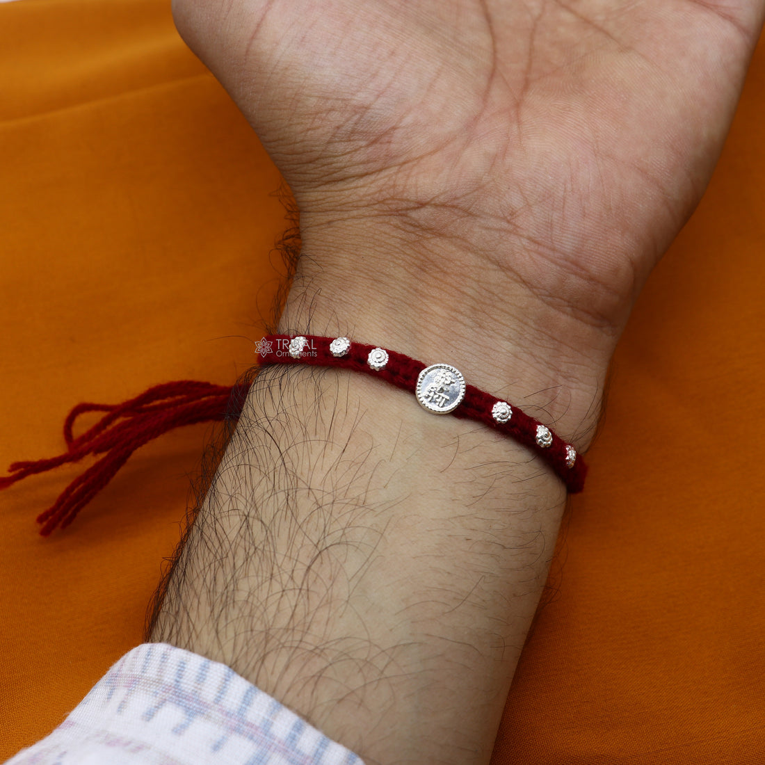 Classic red color threads Silver customized design Rakhi bracelet Best sibling rakhi for Festival Rakshabandhan rk298 - TRIBAL ORNAMENTS