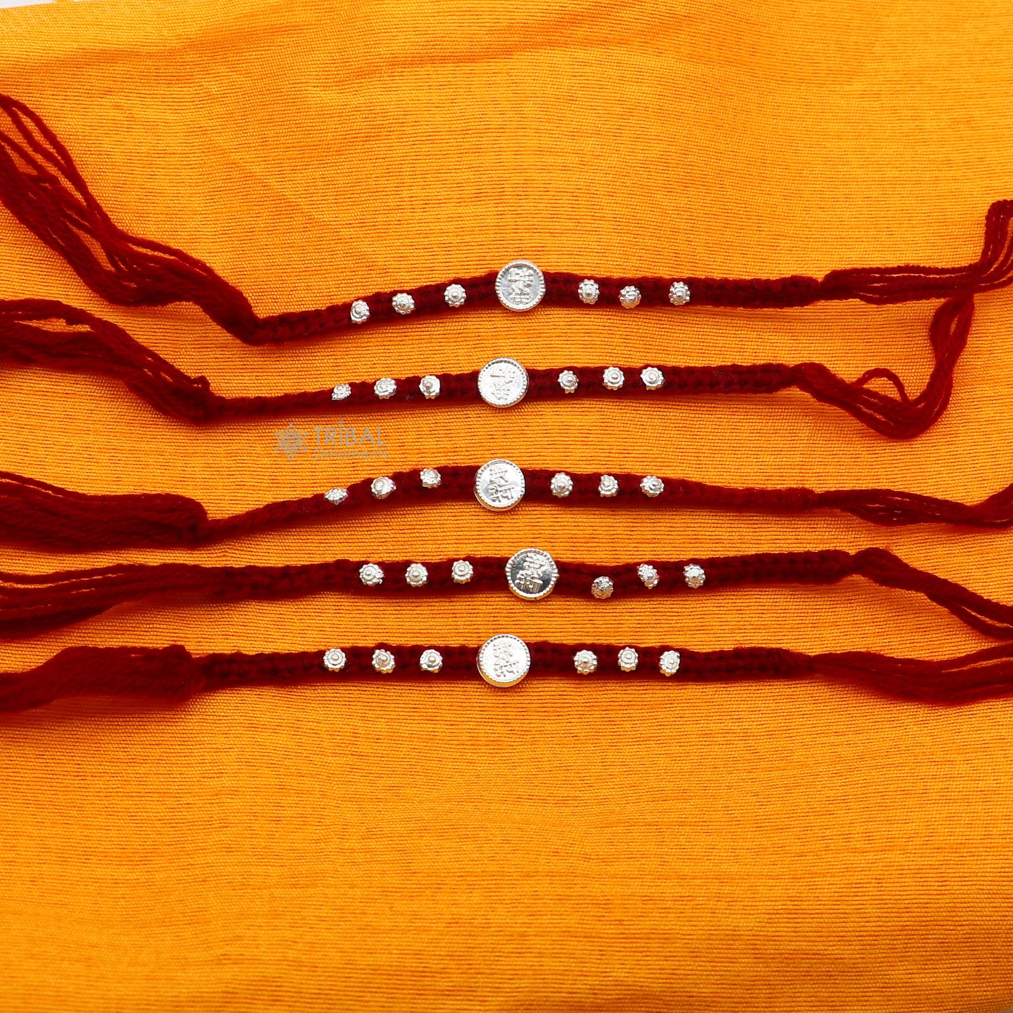 Classic red color threads Silver customized design Rakhi bracelet Best sibling rakhi for Festival Rakshabandhan rk298 - TRIBAL ORNAMENTS