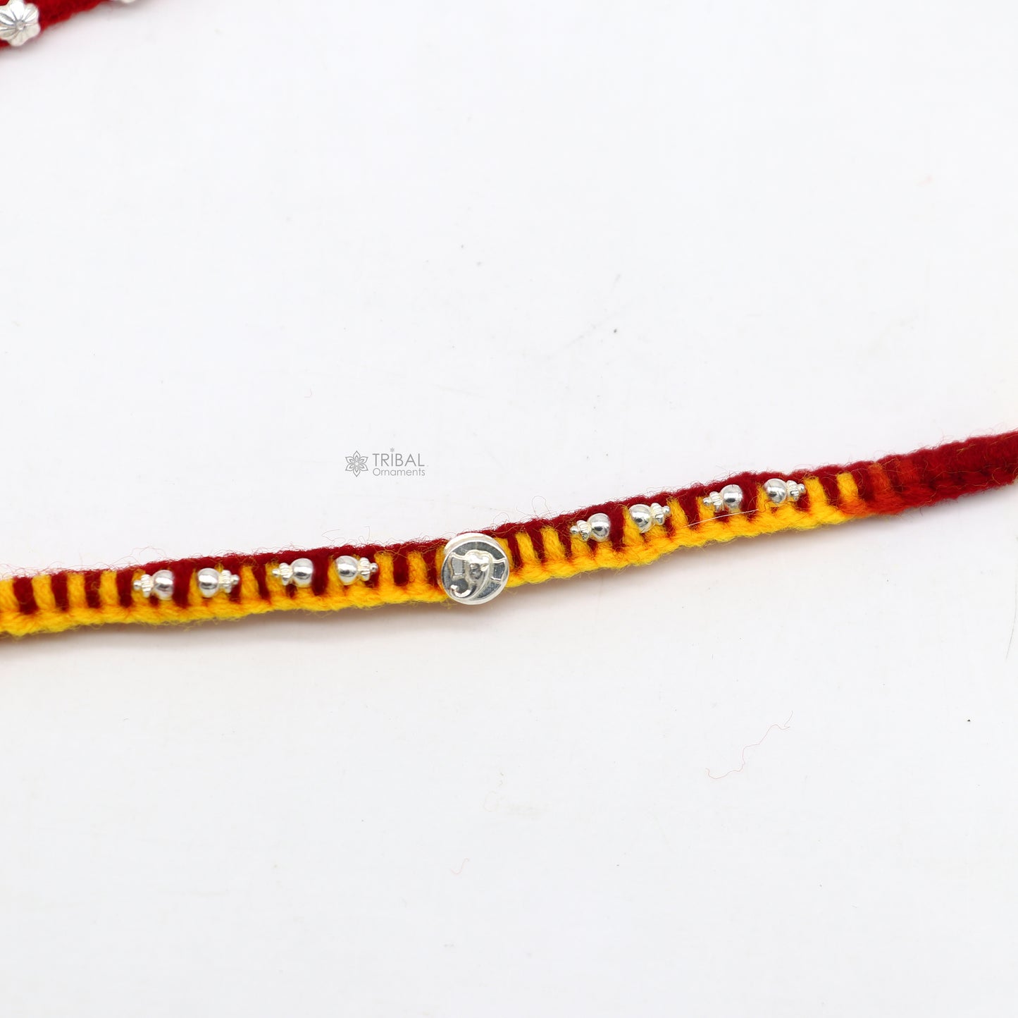 Exclusive yellow color threads Silver customized design Rakhi bracelet Best sibling rakhi for Festival Rakshabandhan rk299 - TRIBAL ORNAMENTS