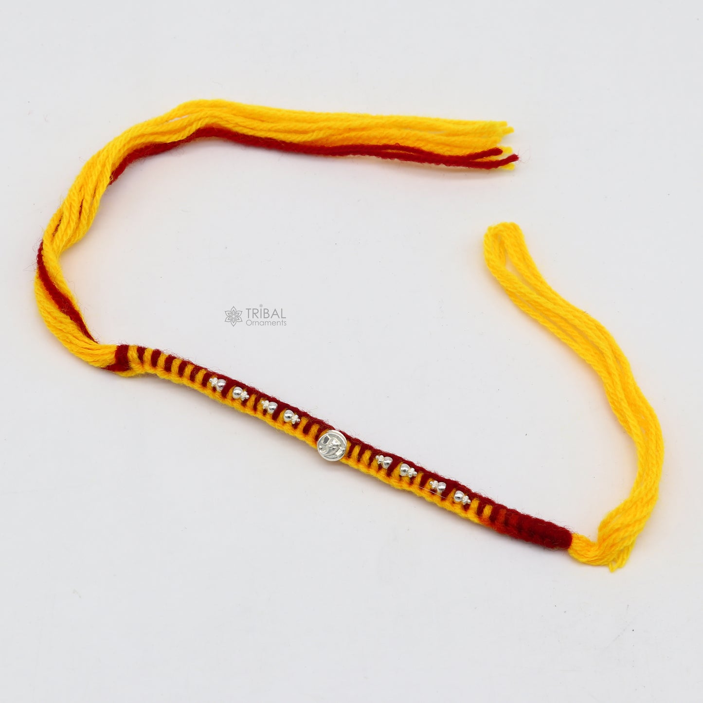 Exclusive yellow color threads Silver customized design Rakhi bracelet Best sibling rakhi for Festival Rakshabandhan rk299 - TRIBAL ORNAMENTS