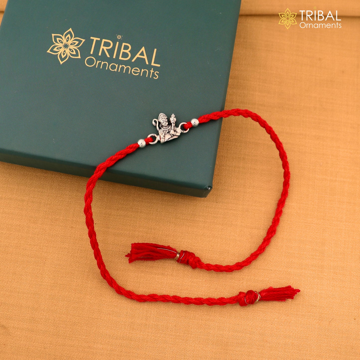 925 sterling silver Blessing god Hanuman design bracelet with red thread Rakhi rK417
