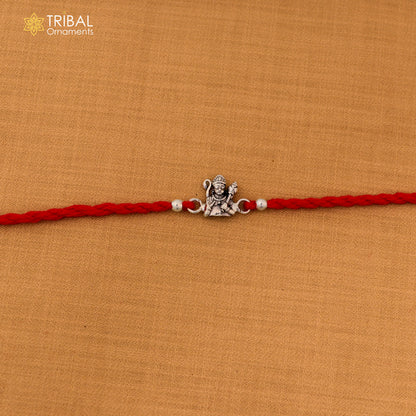 925 sterling silver Blessing god Hanuman design bracelet with red thread Rakhi rK417