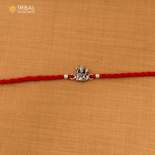 925 sterling silver Blessing god Hanuman design bracelet with red thread Rakhi rK417