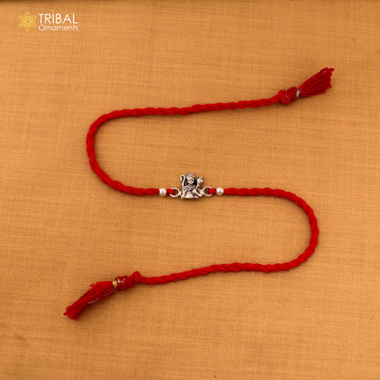925 sterling silver Blessing god Hanuman design bracelet with red thread Rakhi rK417