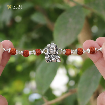 Sterling silver Lord Krishna bracelet with intricate design, personalized gift from TRIBAL ORNAMENTS, model RK239.