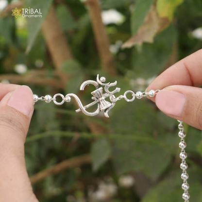 925 sterling silver Om Rudraksha bracelet with black and white Tulsi beads and silver accents, traditional Rakhi design.
