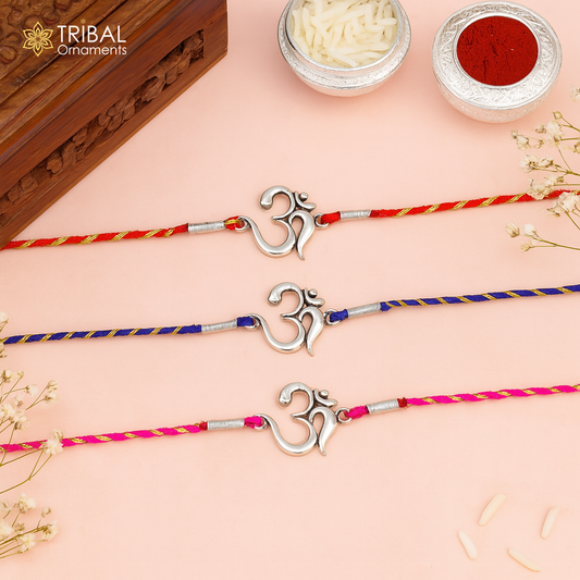 Unique 925 sterling silver handmade Rakhi Bracelet, Exclusive Vintage divine OM Aum design size free rakhi Bracelet for Rakshabandhan rk291