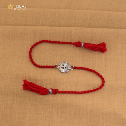 925 Sterling silver Swashtik design thread rakhi bracelet rk321