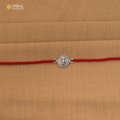 925 Sterling silver Swashtik design thread rakhi bracelet rk321