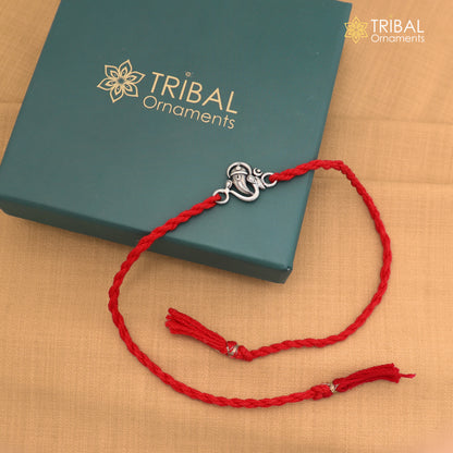 925 Sterling silver Ganesha design thread rakhi bracelet rk322