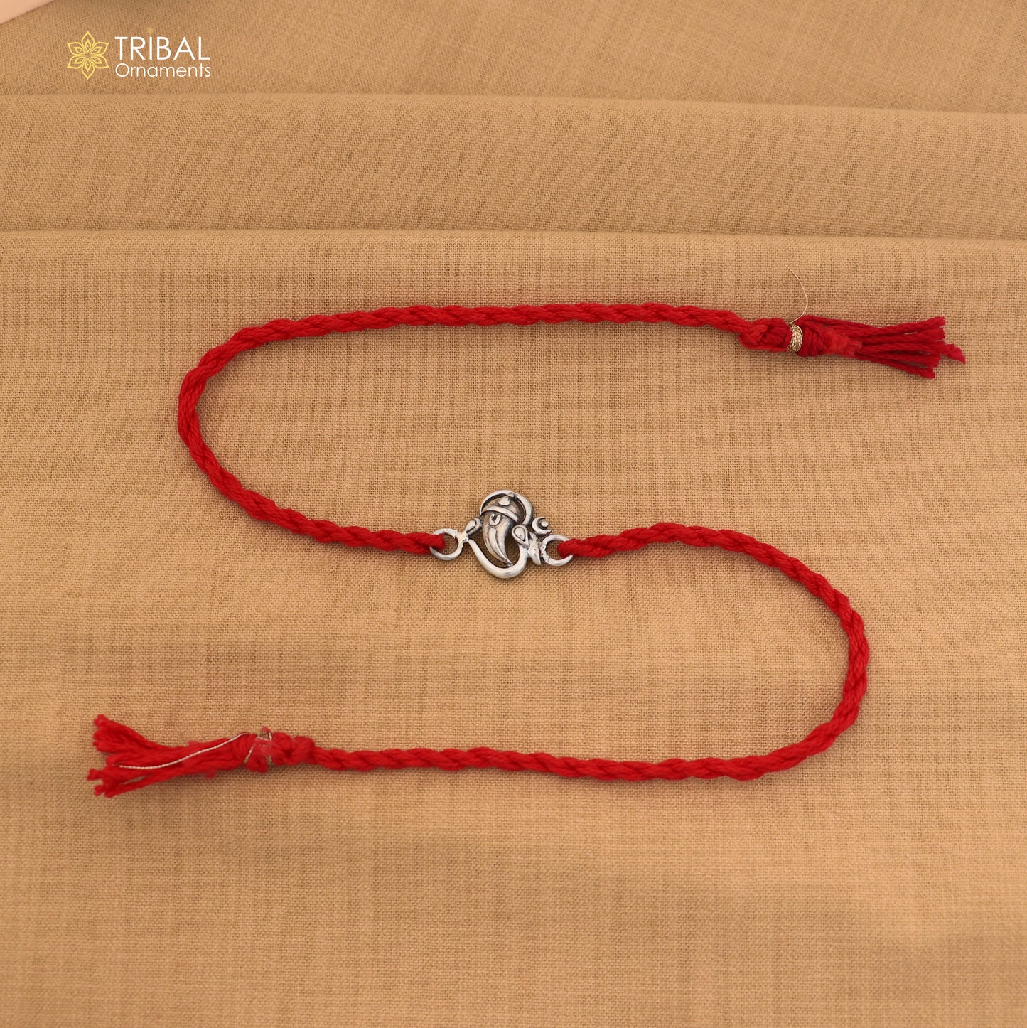 925 Sterling silver Ganesha design thread rakhi bracelet rk322