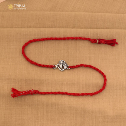 925 Sterling silver Ganesha design thread rakhi bracelet rk322