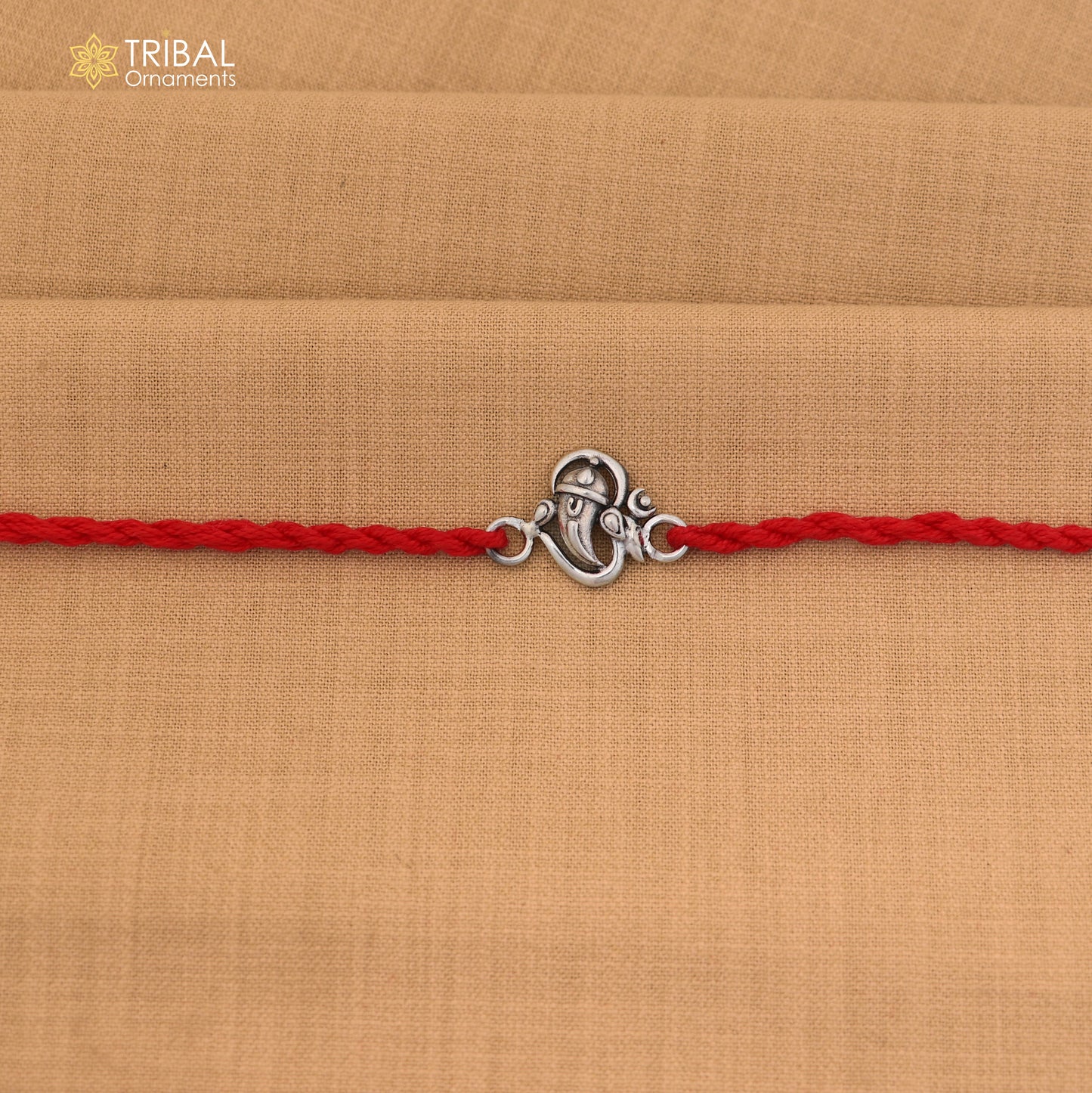 925 Sterling silver Ganesha design thread rakhi bracelet rk322