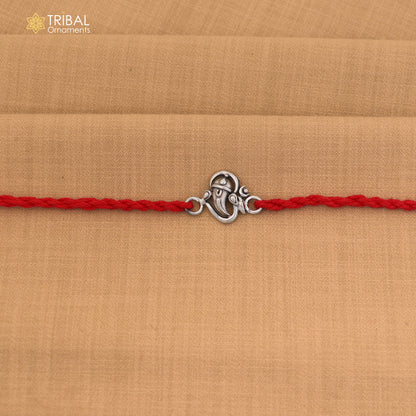 925 Sterling silver Ganesha design thread rakhi bracelet rk322
