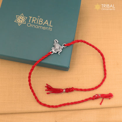 925 Sterling silver Lord Shiva design thread rakhi bracelet rk328