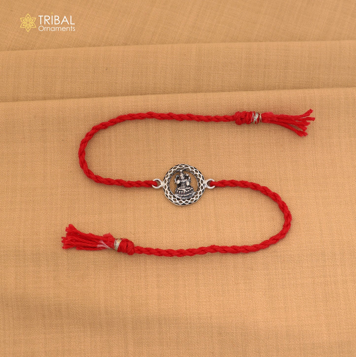 925 Sterling silver Lord Laxmi ji design thread rakhi bracelet rk339