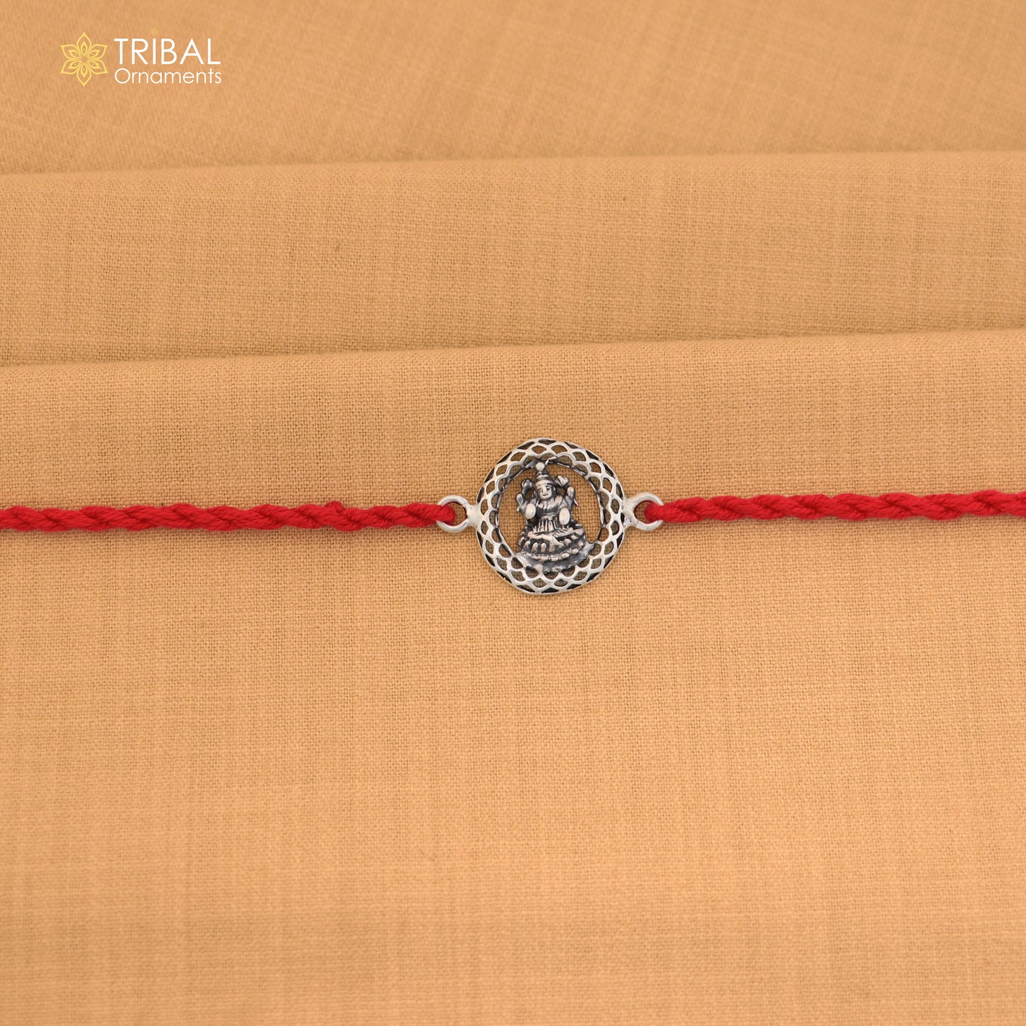 925 Sterling silver Lord Laxmi ji design thread rakhi bracelet rk339