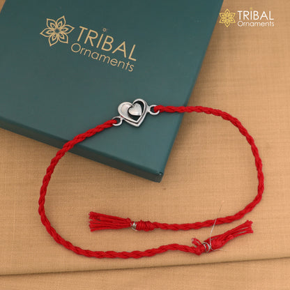 925 Sterling silver heart design thread rakhi bracelet rk340