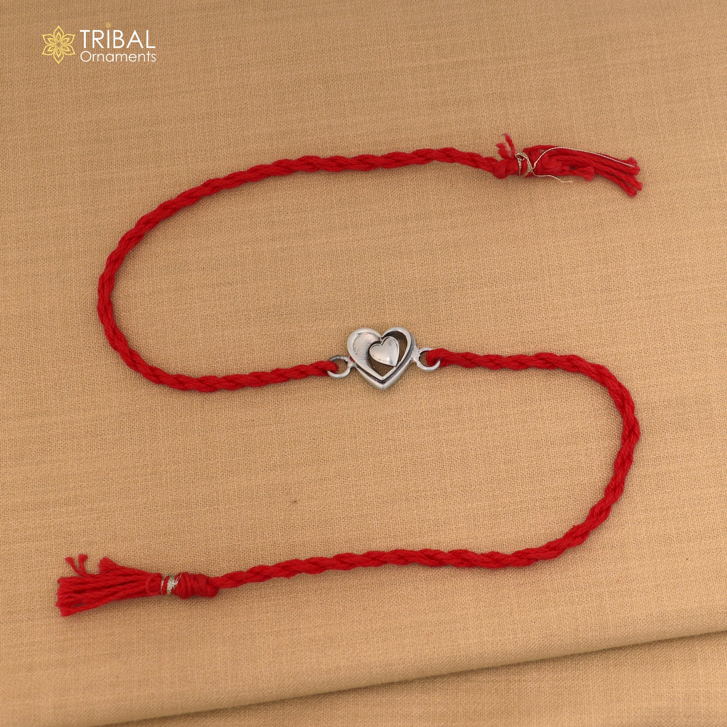 925 Sterling silver heart design thread rakhi bracelet rk340