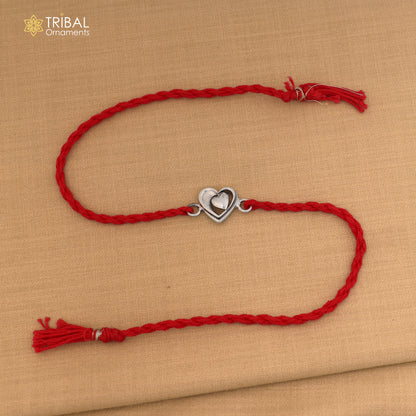 925 Sterling silver heart design thread rakhi bracelet rk340