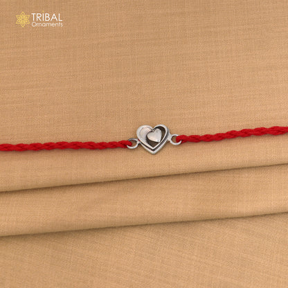 925 Sterling silver heart design thread rakhi bracelet rk340
