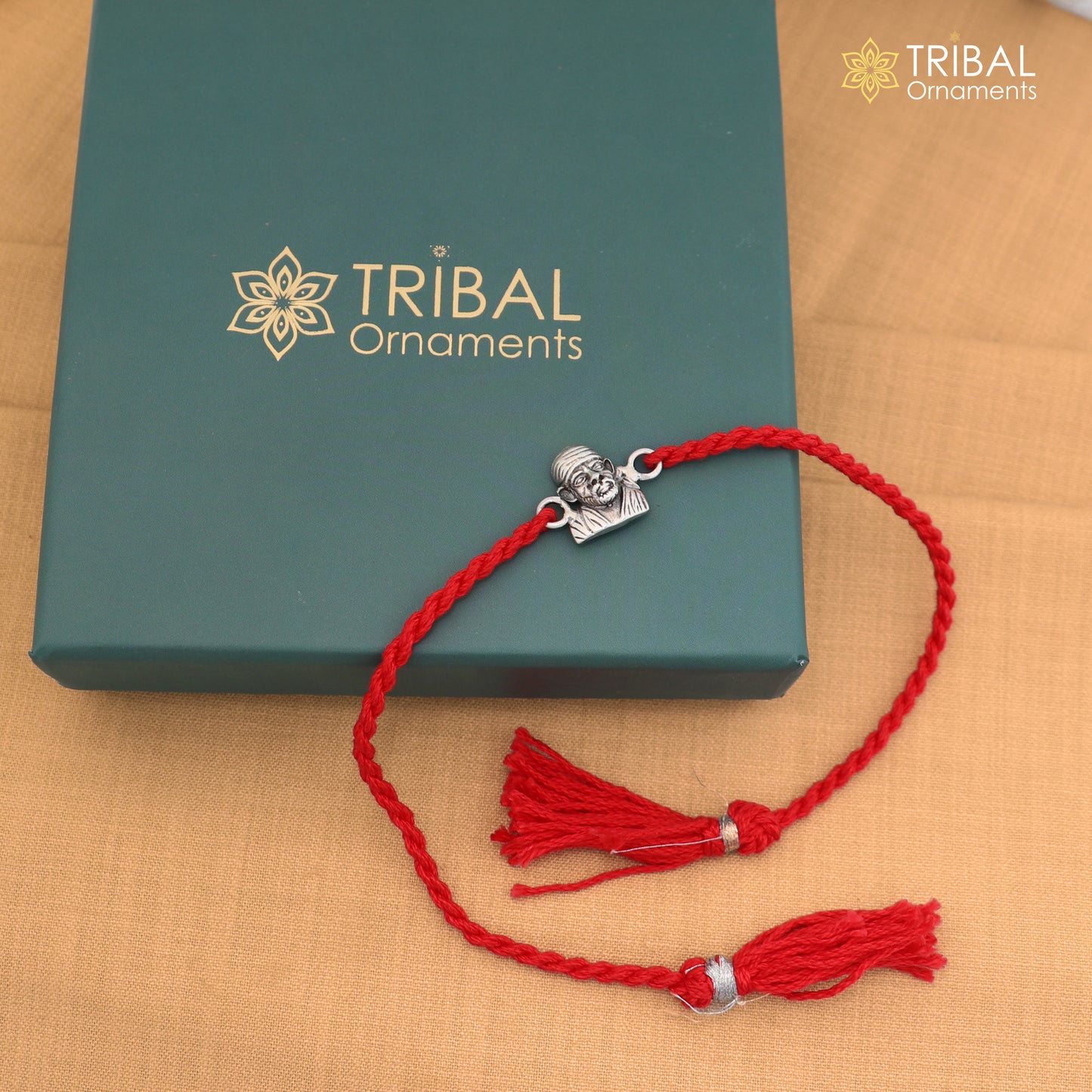 925 Sterling silver Lord Om Sai Ram design thread rakhi bracelet rk342