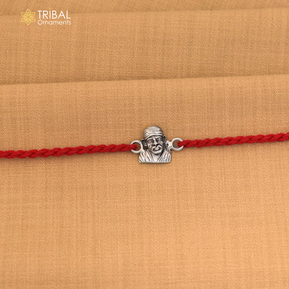 925 Sterling silver Lord Om Sai Ram design thread rakhi bracelet rk342