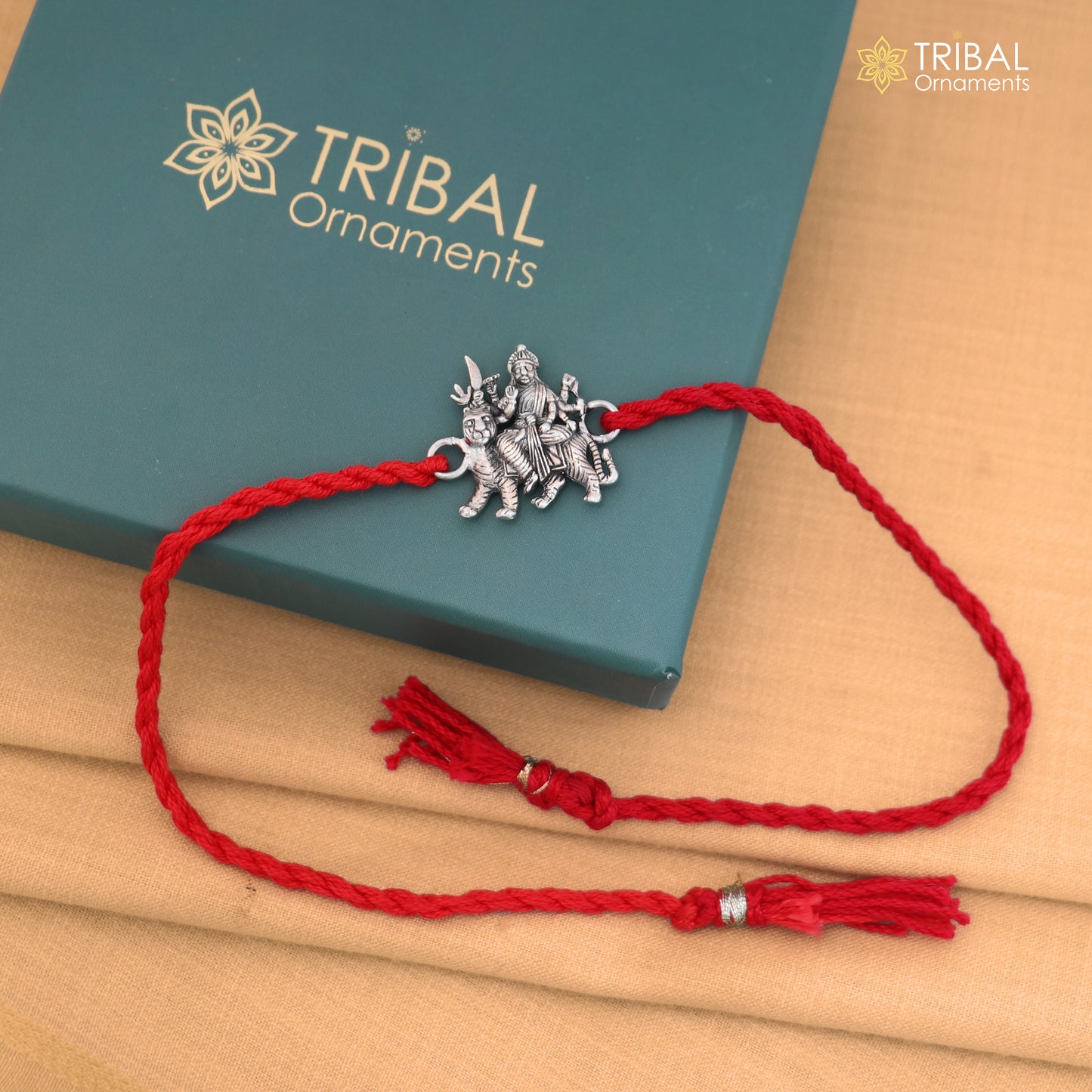 925 Sterling silver Lord Durga maa design thread rakhi bracelet rk343
