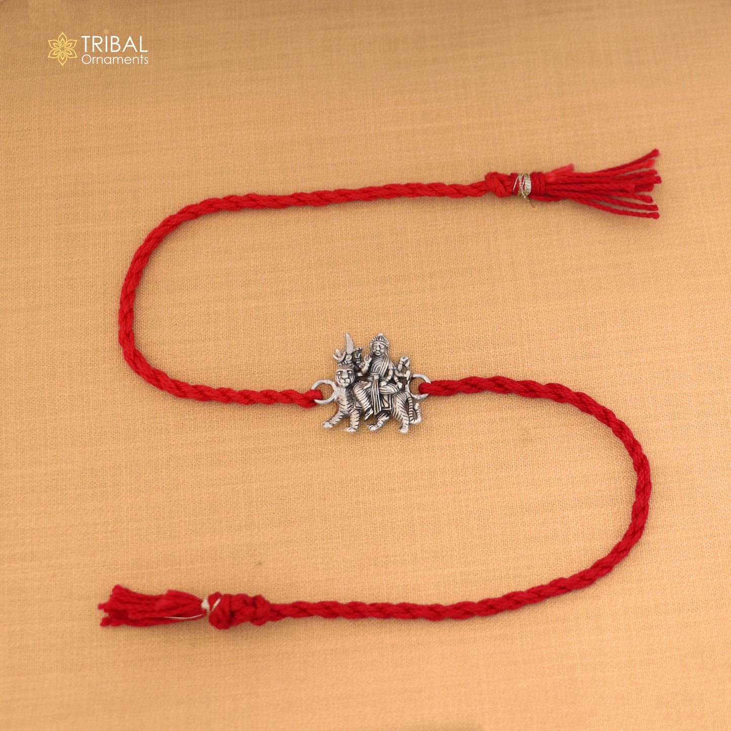 925 Sterling silver Lord Durga maa design thread rakhi bracelet rk343