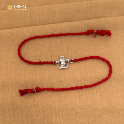 925 Sterling silver Siva lingam design thread rakhi bracelet rk351