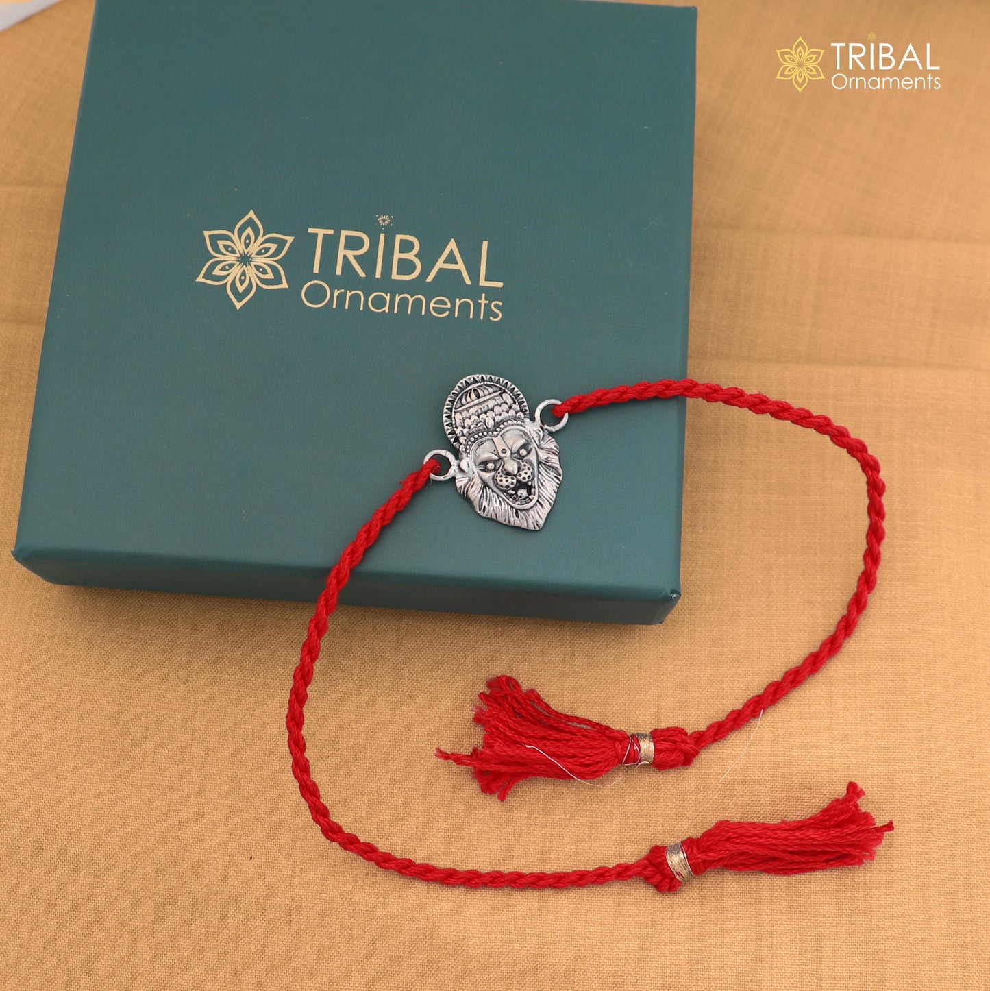 925 Sterling silver Narsimha design thread rakhi bracelet rk352