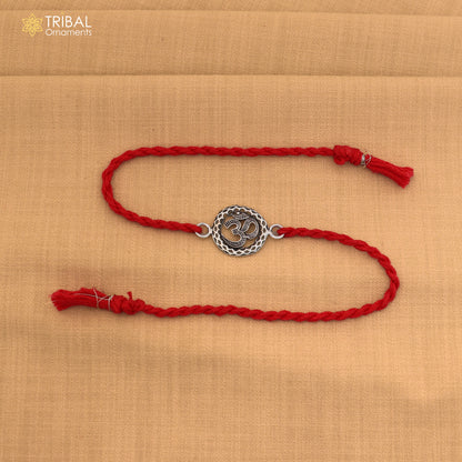 925 Sterling silver Lord Om / Shiv mantra design thread rakhi bracelet rk357
