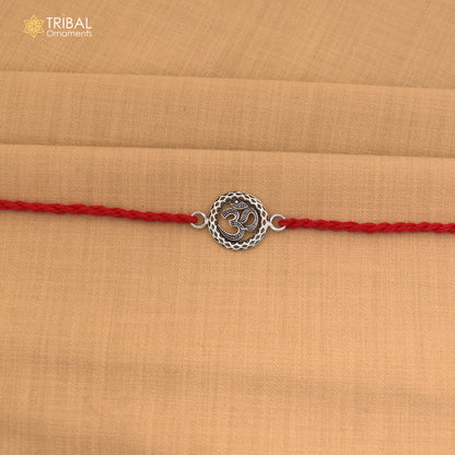 925 Sterling silver Lord Om / Shiv mantra design thread rakhi bracelet rk357