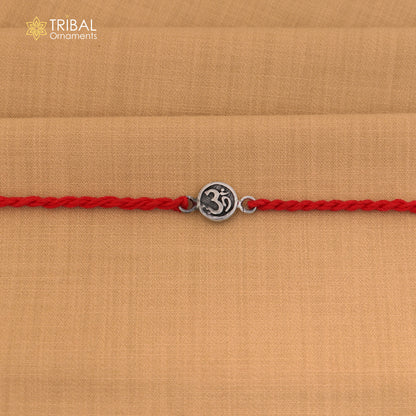925 Sterling silver Lord Om / Shiv mantra design thread rakhi bracelet rk358