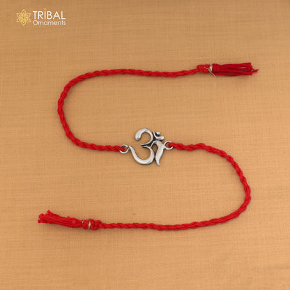 925 Sterling silver Lord Om / Shiv mantra design thread rakhi bracelet rk359