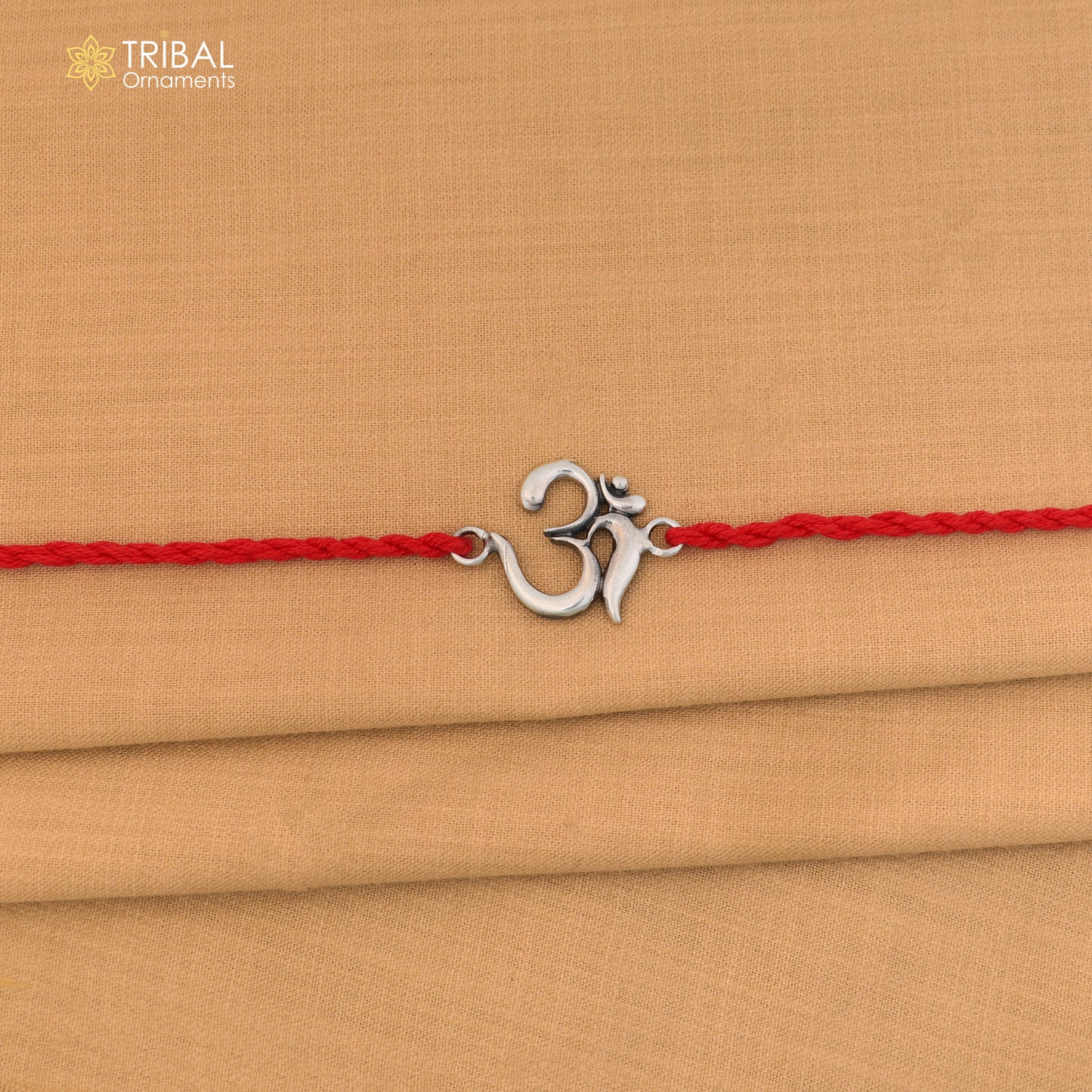 925 Sterling silver Lord Om / Shiv mantra design thread rakhi bracelet rk359