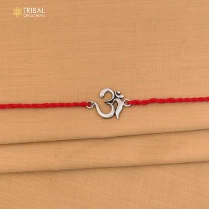 925 Sterling silver Lord Om / Shiv mantra design thread rakhi bracelet rk359
