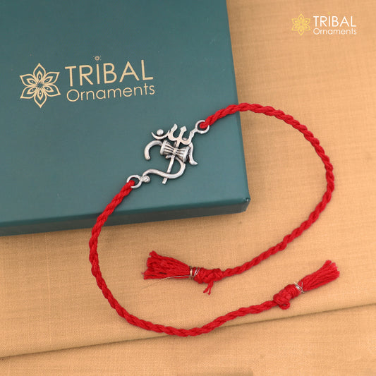 925 Sterling silver Om with trishul design thread rakhi bracelet rk362