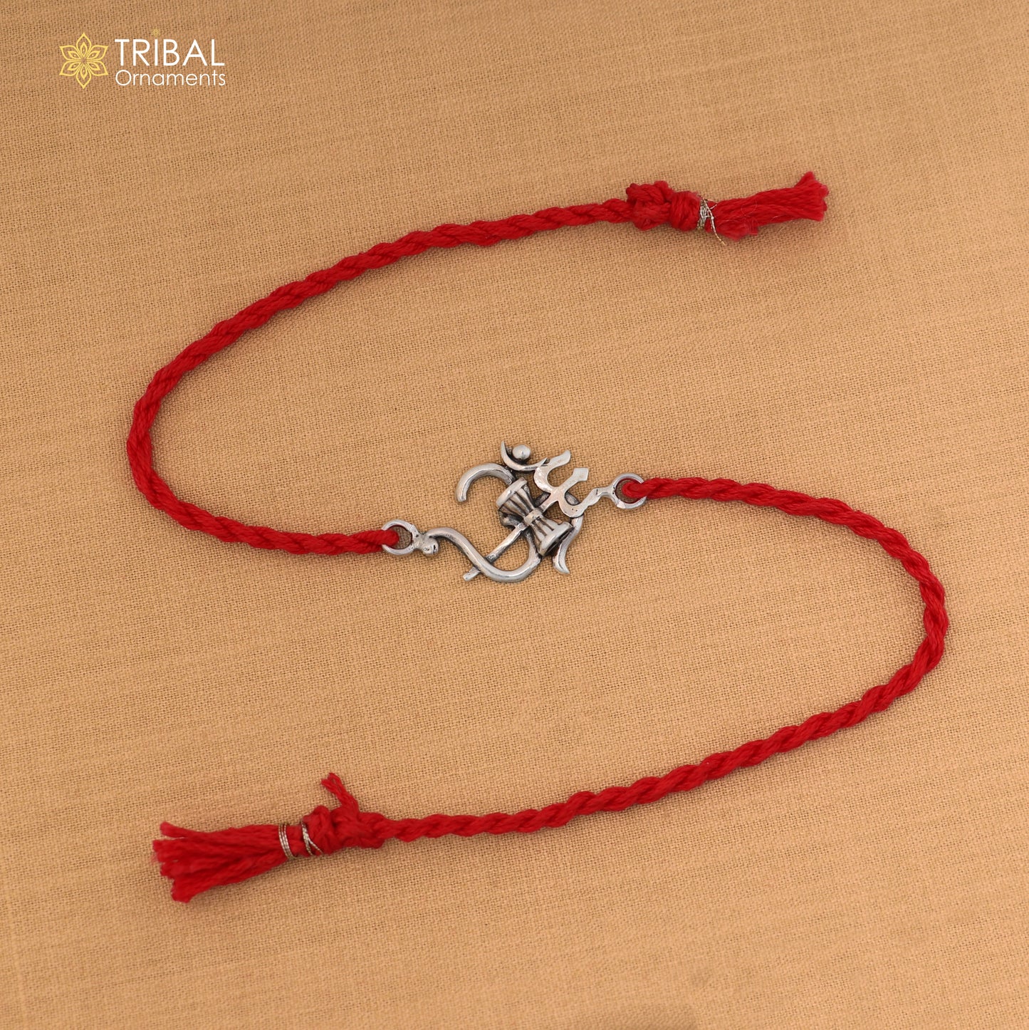 925 Sterling silver Om with trishul design thread rakhi bracelet rk362