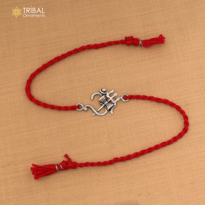 925 Sterling silver Om with trishul design thread rakhi bracelet rk362