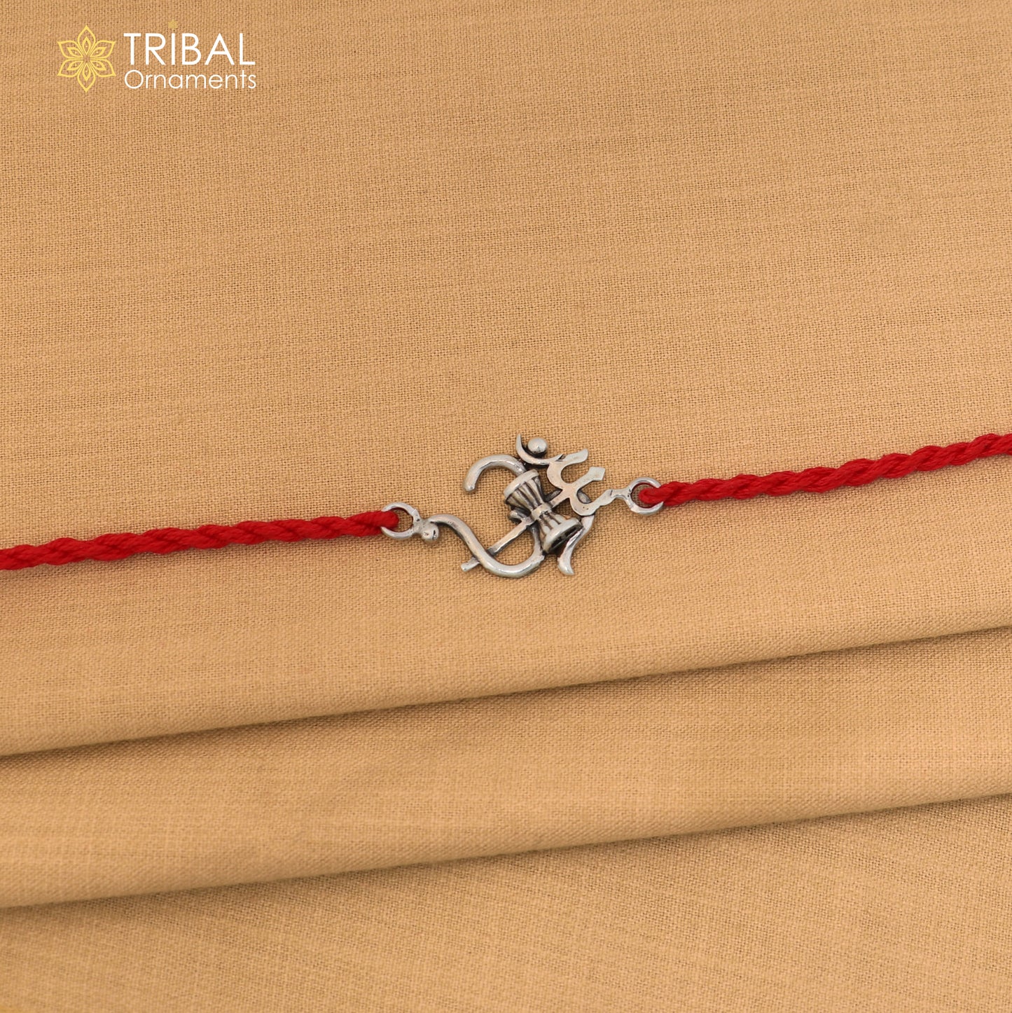925 Sterling silver Om with trishul design thread rakhi bracelet rk362