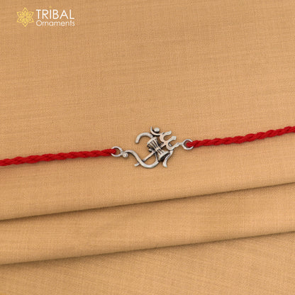925 Sterling silver Om with trishul design thread rakhi bracelet rk362