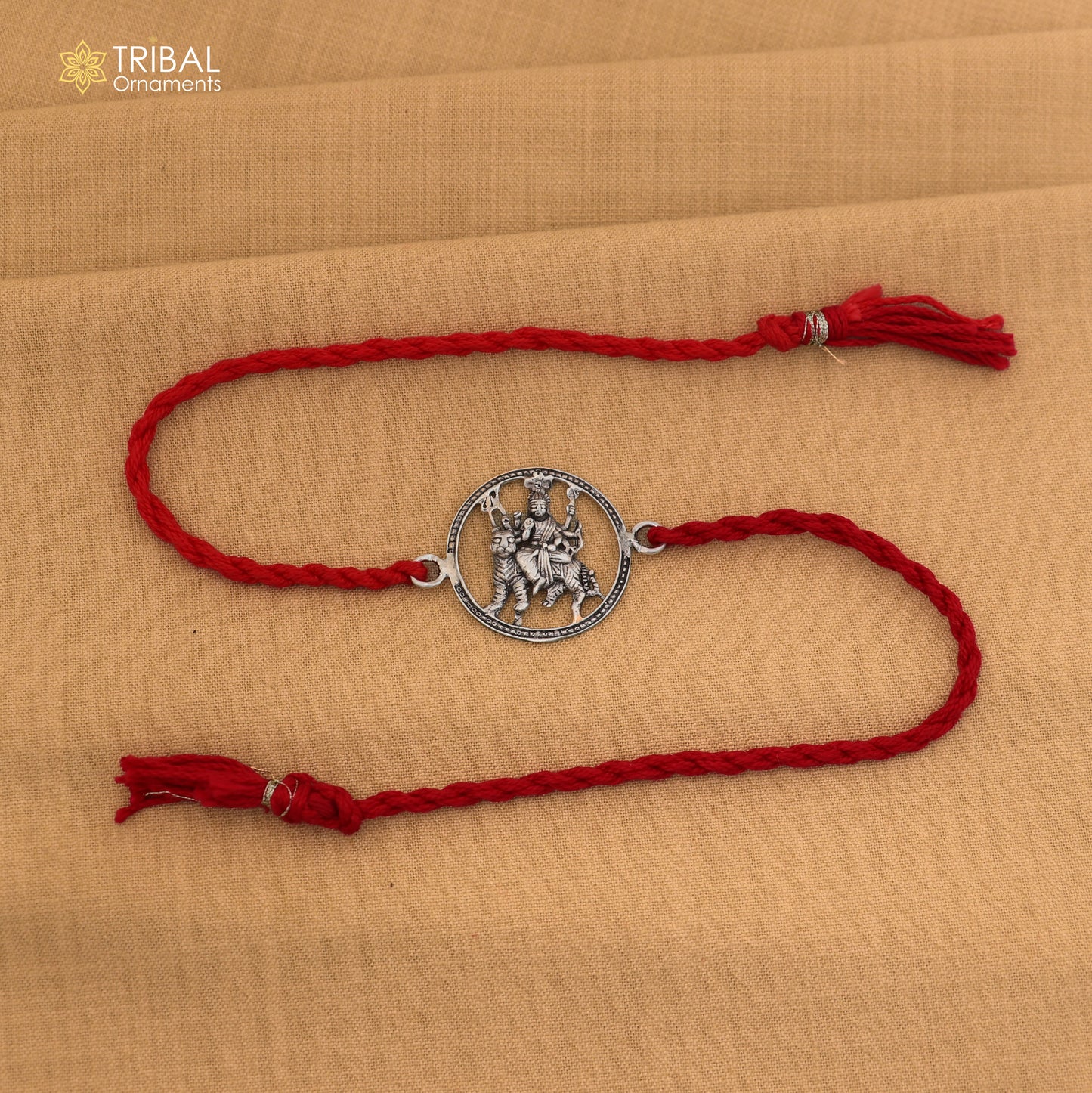 925 Sterling silver Lord Bhawani maa / Duga maa design thread rakhi bracelet rk365
