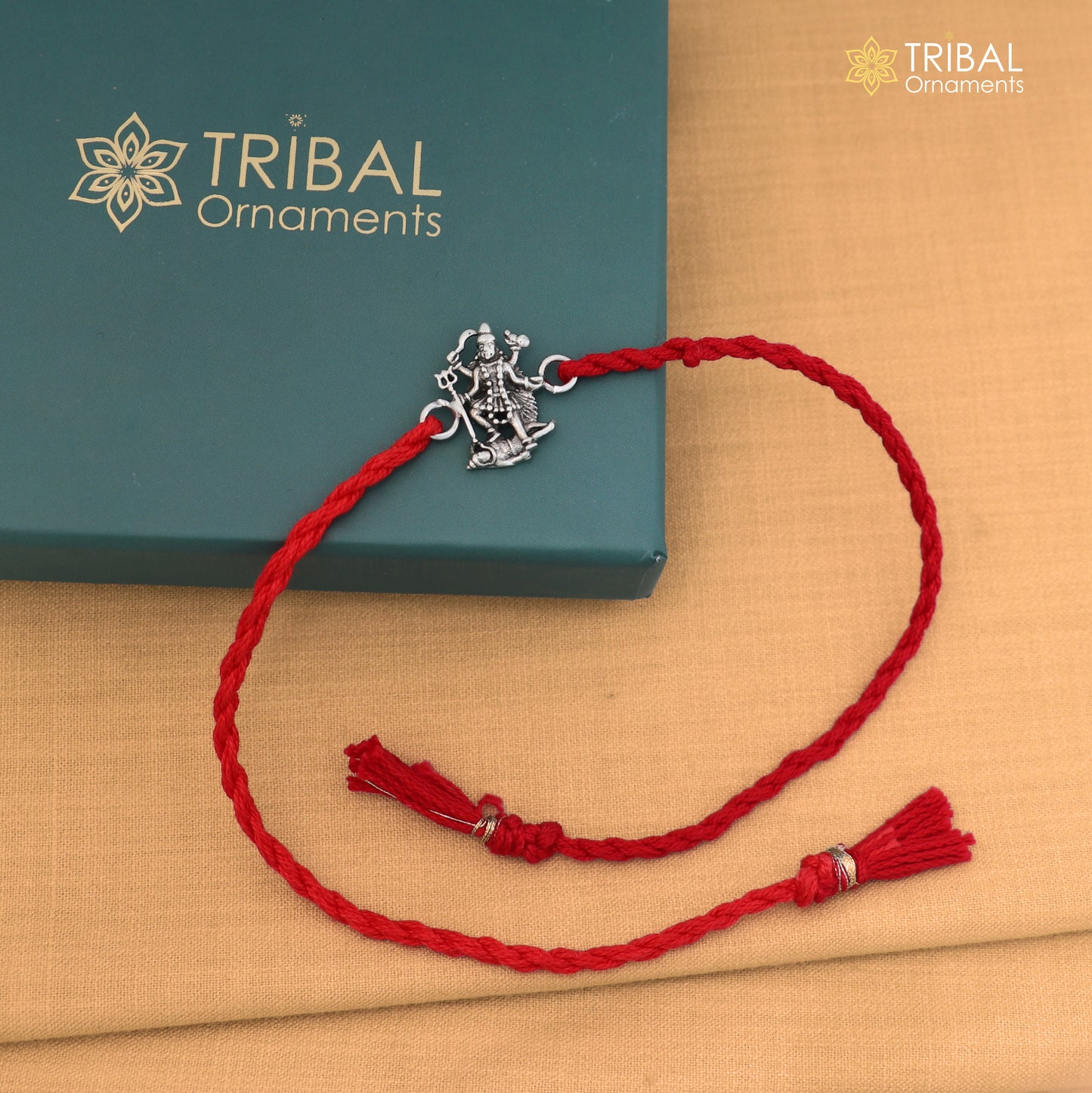 925 Sterling silver Lord kali maa with shiv ji design thread rakhi bracelet rk367
