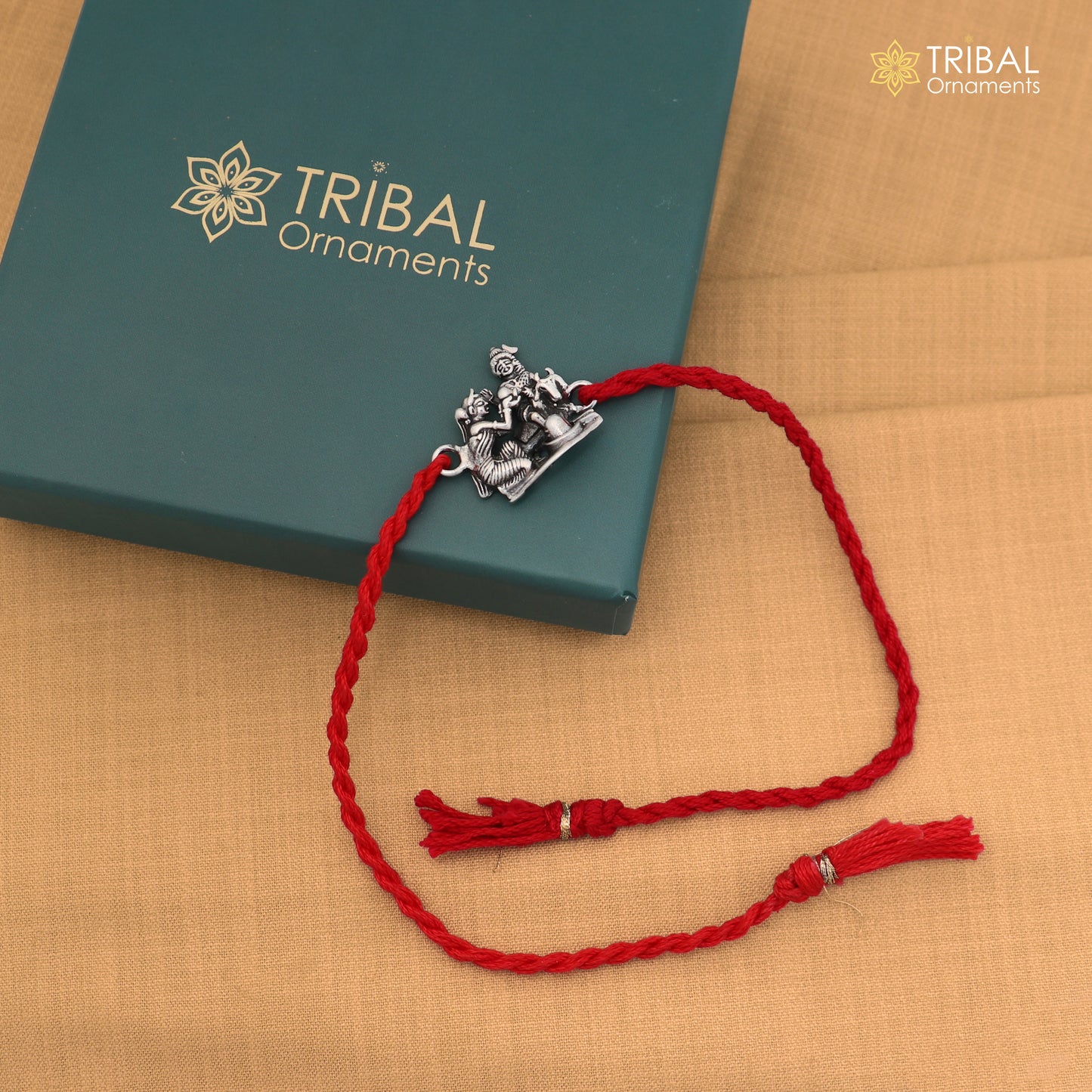 925 Sterling silver Lord parwati and nandi maharaj with shiva lingam design thread rakhi bracelet rk371